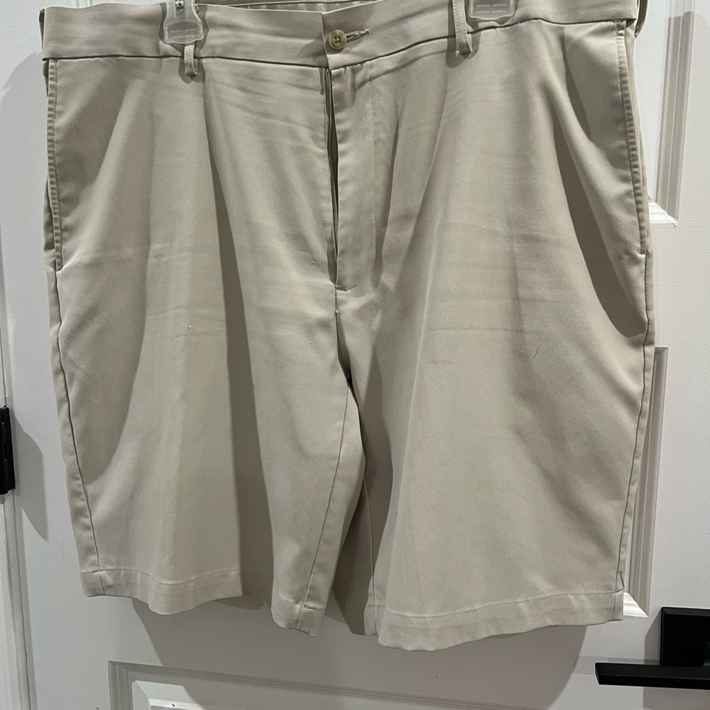 Two pair Tan Flat Front Shorts with Classic Design